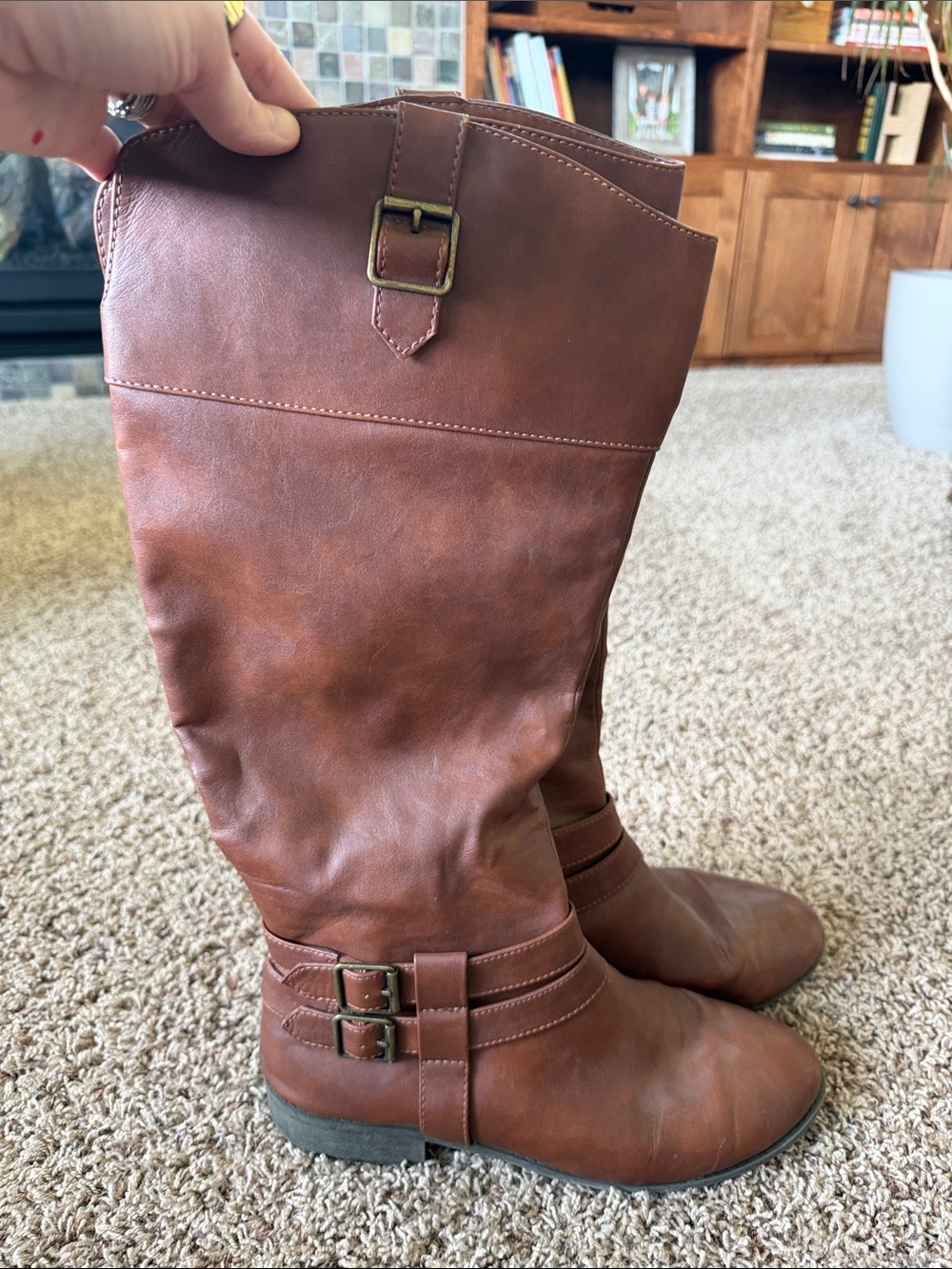 Tall Brown Riding Boots with Buckle Detail